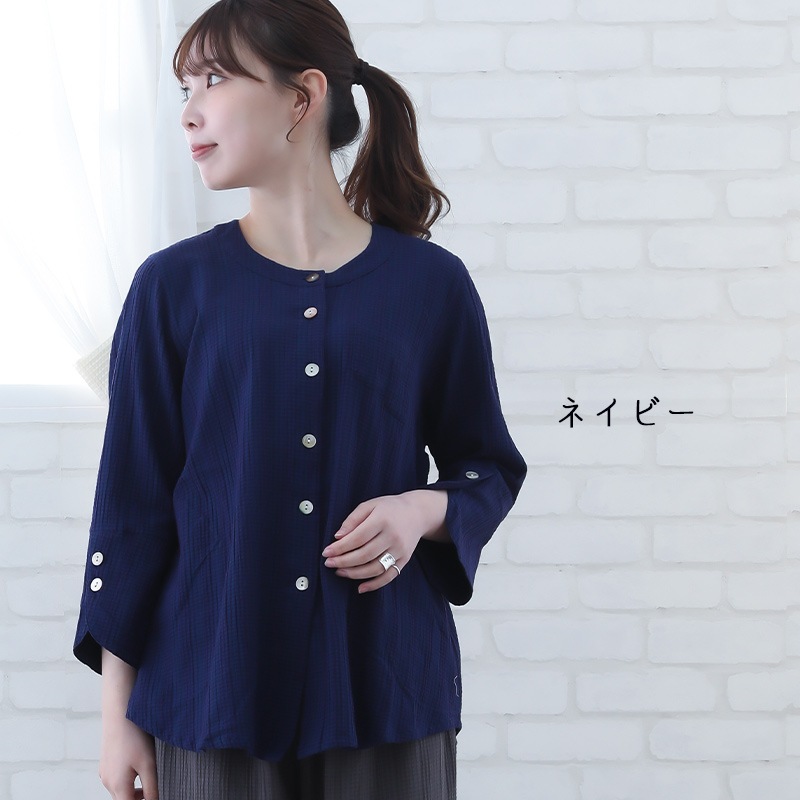 30%OFF】ブラウス レディース 長袖 クルーネック 春 夏 ML コットン