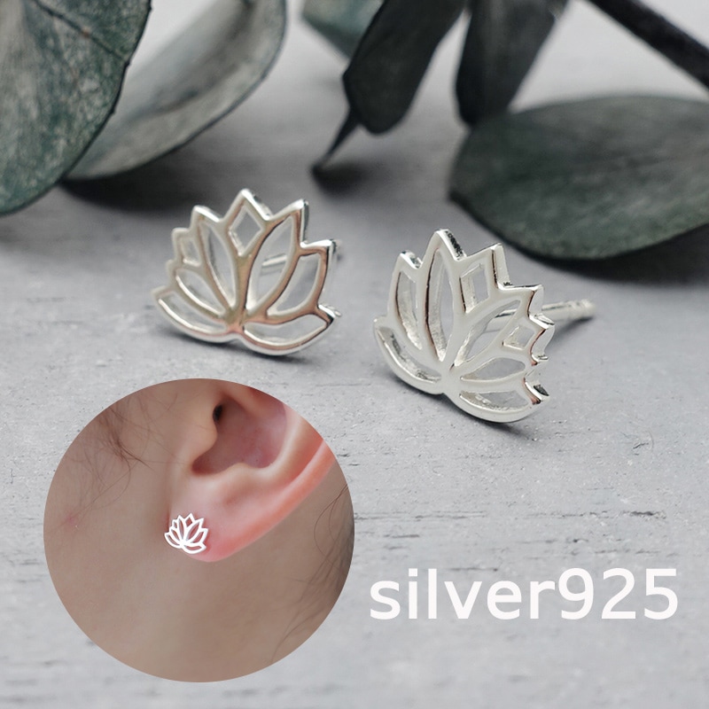 ピアス レディース ロータス 蓮の花 金属アレルギー対応 シルバー925