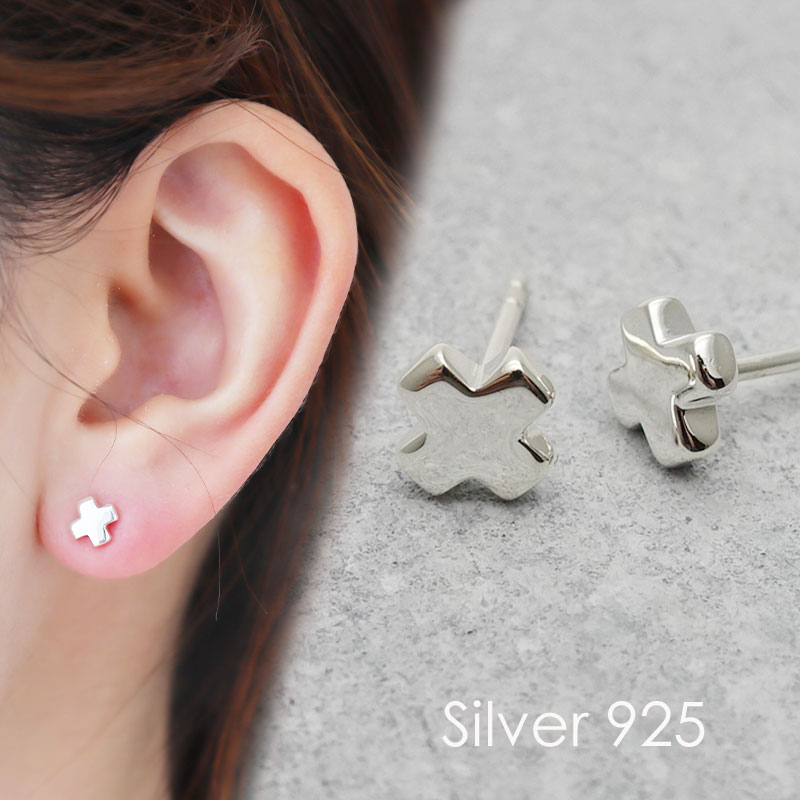 ピアス 小さいバッテン シルバー925 金属アレルギー対応 クロス バツ