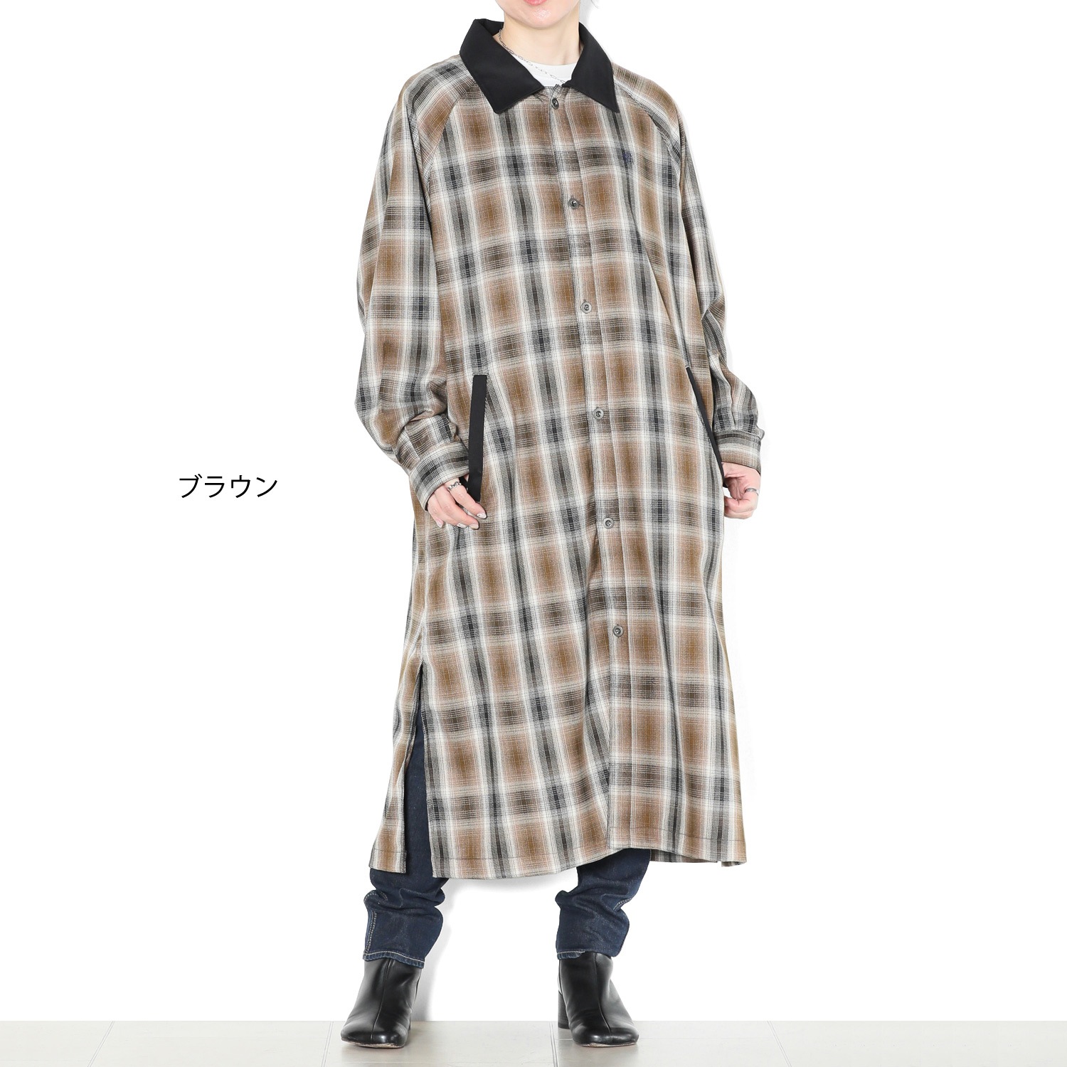 【マキシ丈/M】Y's　ワイズ　アンゴラ混　ウール　チェックシャツ　ワンピース セール】 タータンチェックシャツワンピース ＜VAN×Shower CLUB