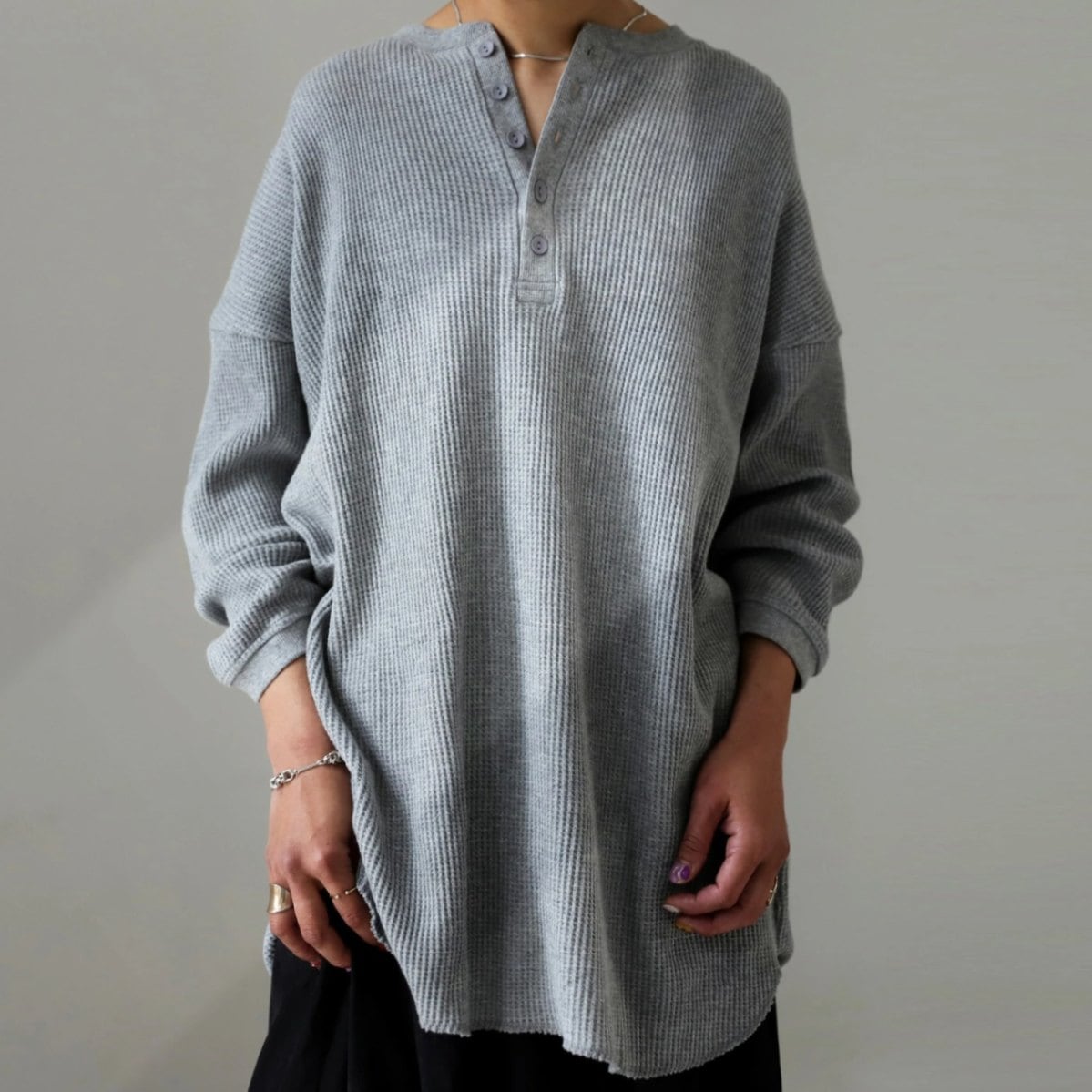 ヘンリーワッフルトップス Tシャツ レディース トップス 綿・再再販。メール便不可