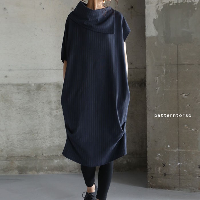 着る人を美しく魅せる。絶妙立体パターン。ストライプワンピ・(80)メール便可