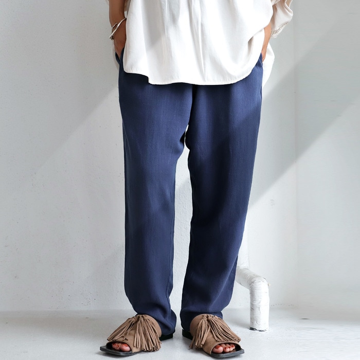 雰囲気たっぷりに、ユルっとこなれ感。綿麻テーパードパンツ 送料無料・再再販。メール便不可