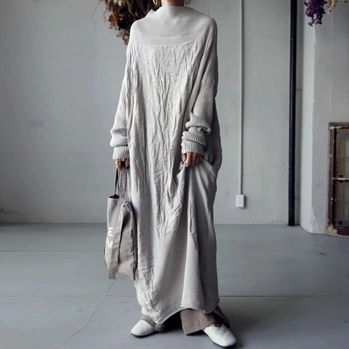 オリジナル柄。編地で魅せる、大人の華奢ワンピ。綿ニットワンピ・再再販。メール便不可