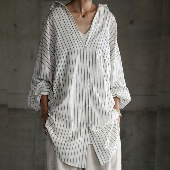 ベーシックで作る、大人のこなれた雰囲気。ストライプロングシャツ・(80)◎メール便可！