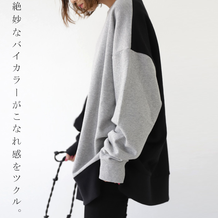 一枚で格好のつく、大胆なパターン使いを楽しむ。バイカラープルオーバー・メール便不可