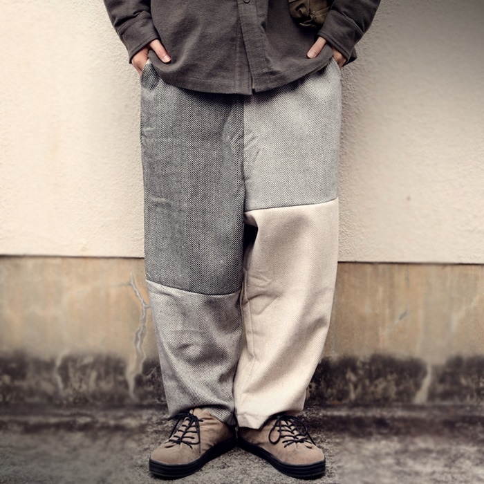 パンツ 単調さから抜け出す。ヘリンボーン切替パンツ 送料無料・メール便不可