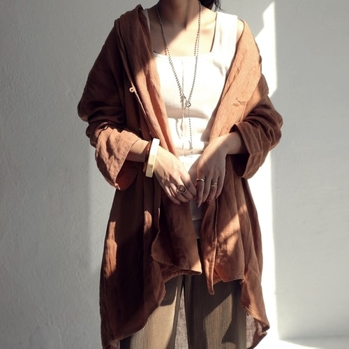 ②アンティカ KINU 極上素材を贅沢に。リネン 綿麻 ロングジャケット