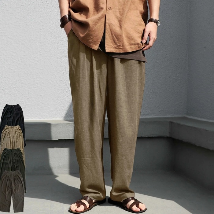 程よい抜け感のある、リラックスした雰囲気を醸し出す。リネンパンツ・再再販。メール便不可