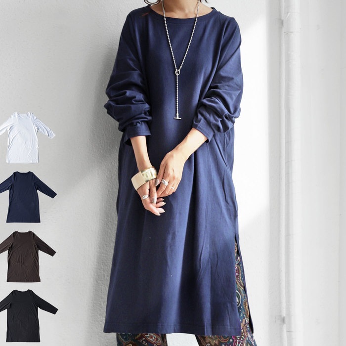 ゆったり、ナチュラル。サイドスリットが大人の抜け感をツクル。Tシャツワンピ・再販。メール便不可