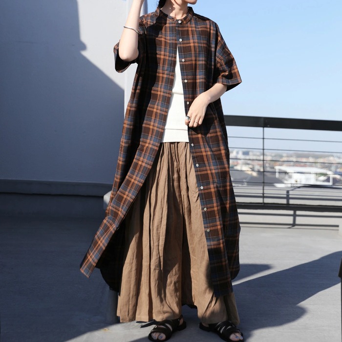 万能なチェック柄で着こなしの幅を広げる。チェック柄ロングワンピース 送料無料・再再販。メール便不可