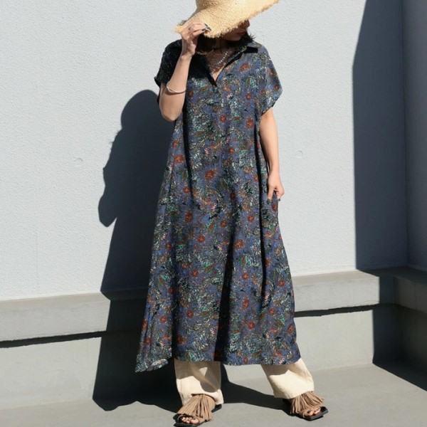 大人が着る、多彩な着こなしで魅せるお洒落。花柄スキッパーワンピ 送料無料・再再販。メール便不可