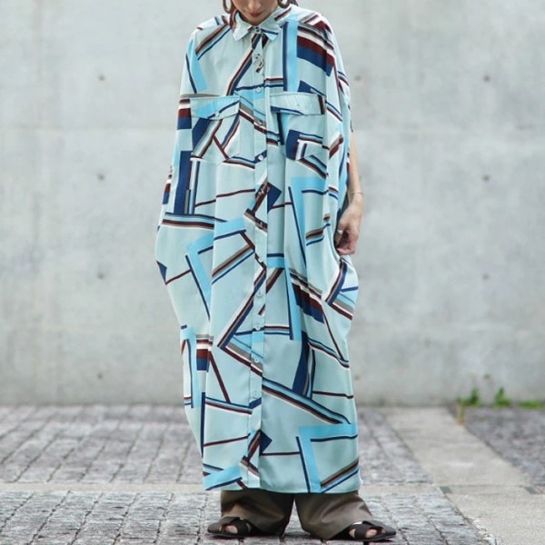 レトロ柄シャツワンピ ワンピース レディース 半袖 送料無料・再販。メール便不可