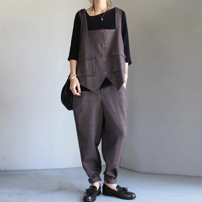 ベスト レディース トップス セットアップ チェック 柄・再再販