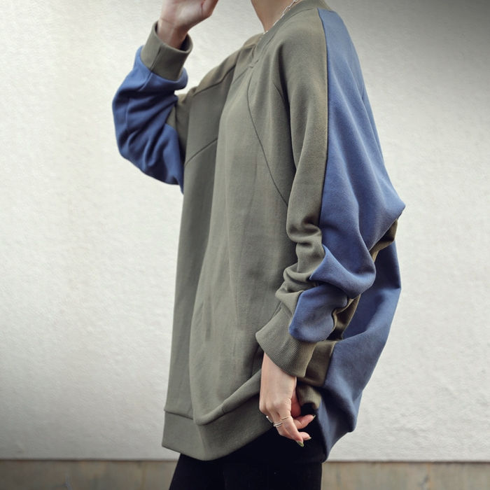 バイカラートップス レディース 長袖 裏毛 送料無料・メール便不可