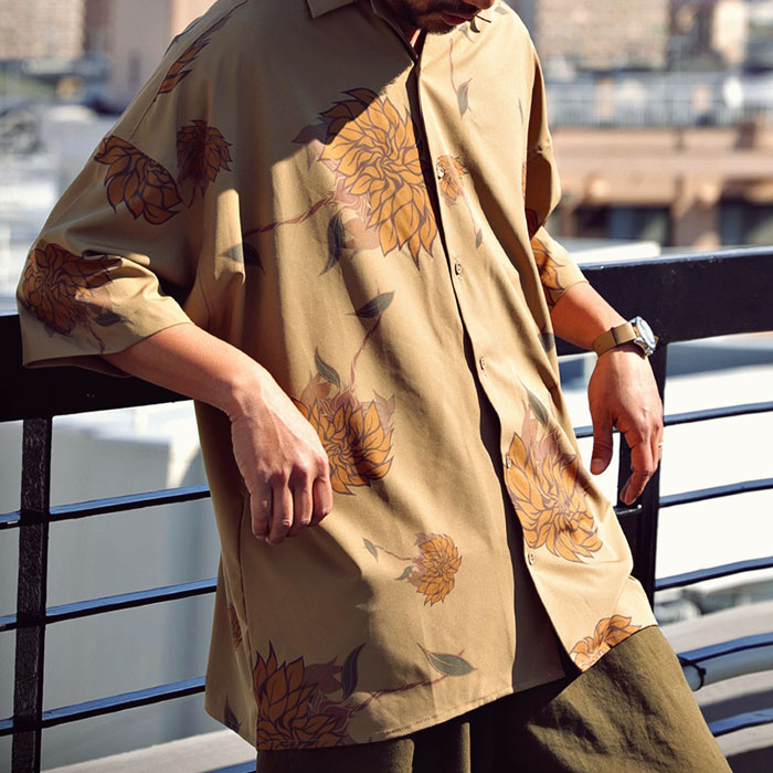切絵花 プリント シャツ メンズ トップス 五分袖 送料無料・再販。メール便不可