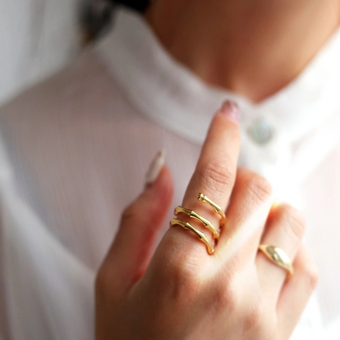 アクセ送料無料 ループデザインリング 指輪 レディース リング バンブー・再販。(30)メール便可