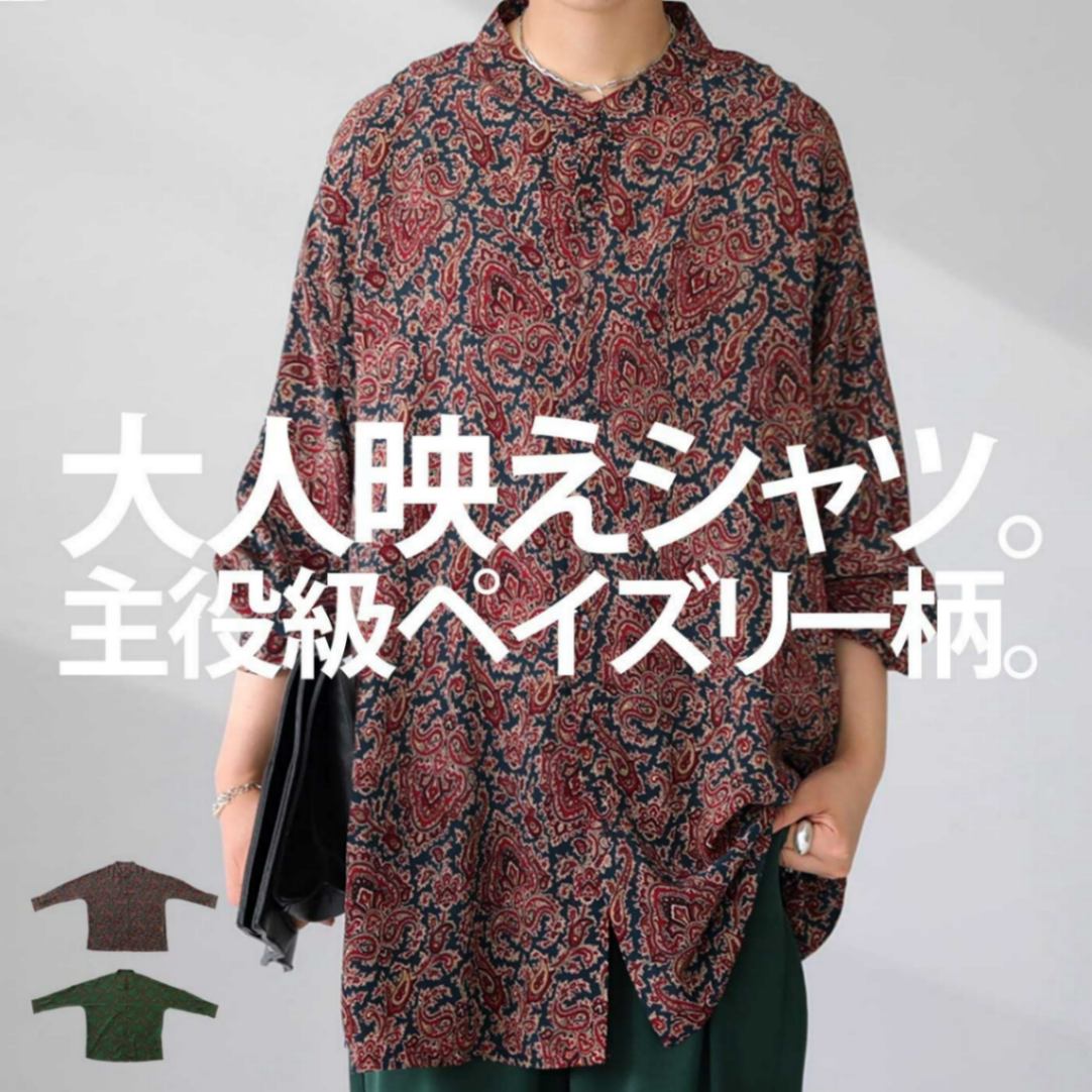 antiqua - ペイズリー柄シアーシャツ　ドルマン綿ニット　変形トップス antiqua ペイズリー柄 シアーシャツ シャツ レディース 長袖