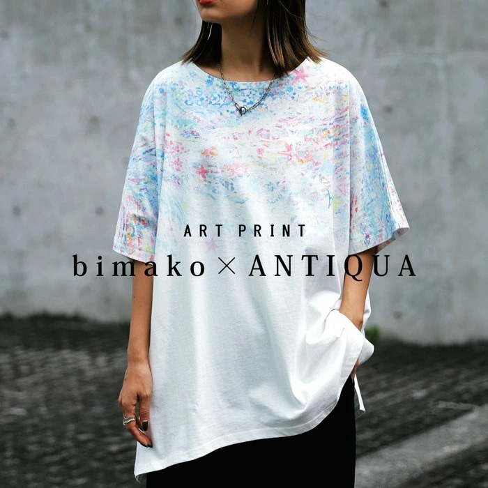 bimako×ANTIQUA アートプリントTシャツ レディース 送料無料・(100)メール便可