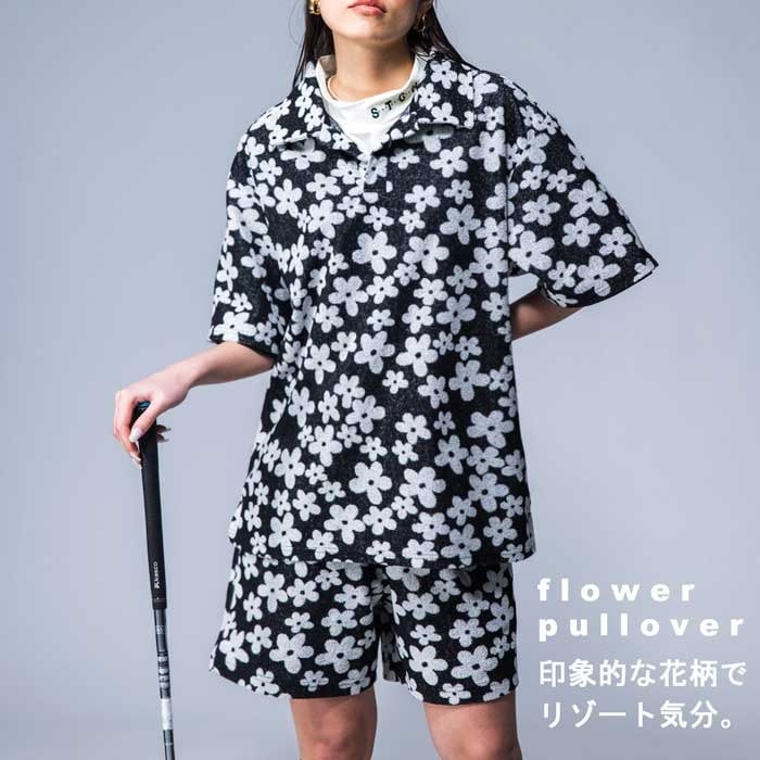 大人気！M・Lサイズのみ再入荷予定あり！ANTIQUA GOLF×STCH 花柄 開襟トップス レディース 送料無料・再再販。メール便不可