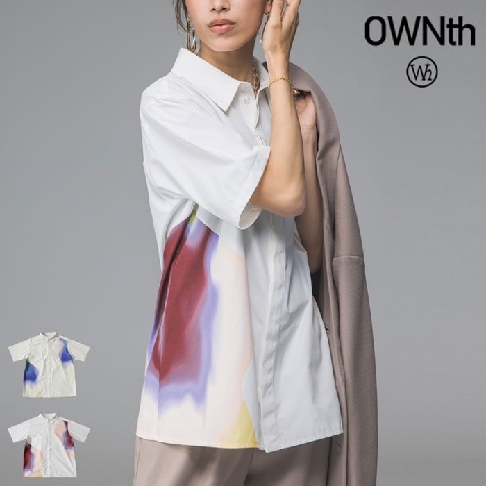 ウェーブプリント シャツ レディース 半袖 羽織り 送料無料・(80)メール便可