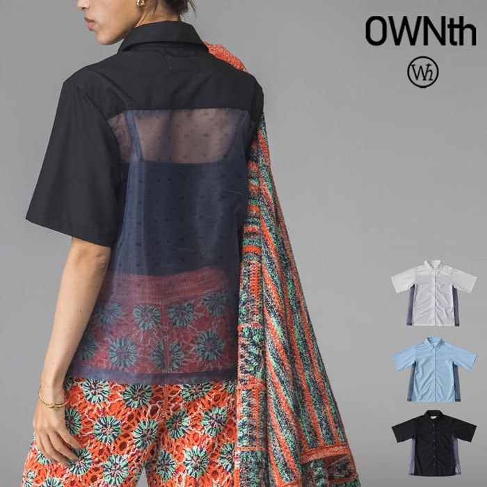 モノグラム 切替 バックシアー シャツ レディース 半袖 送料無料・(80)メール便可