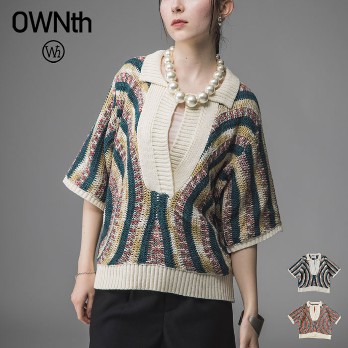 クロシェニット トップス レディース ニット 半袖 送料無料・メール便不可