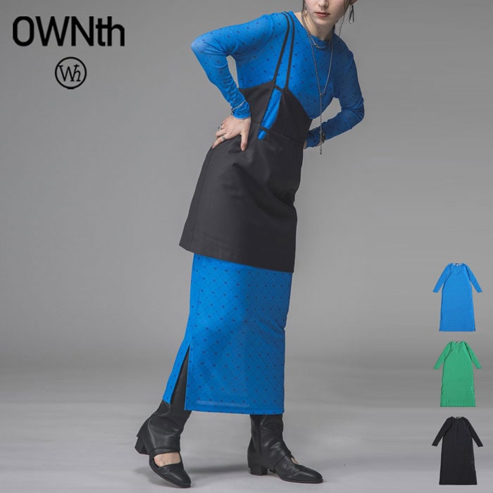 モノグラム柄 シアーワンピース レディース 長袖 送料無料・(80)メール便可