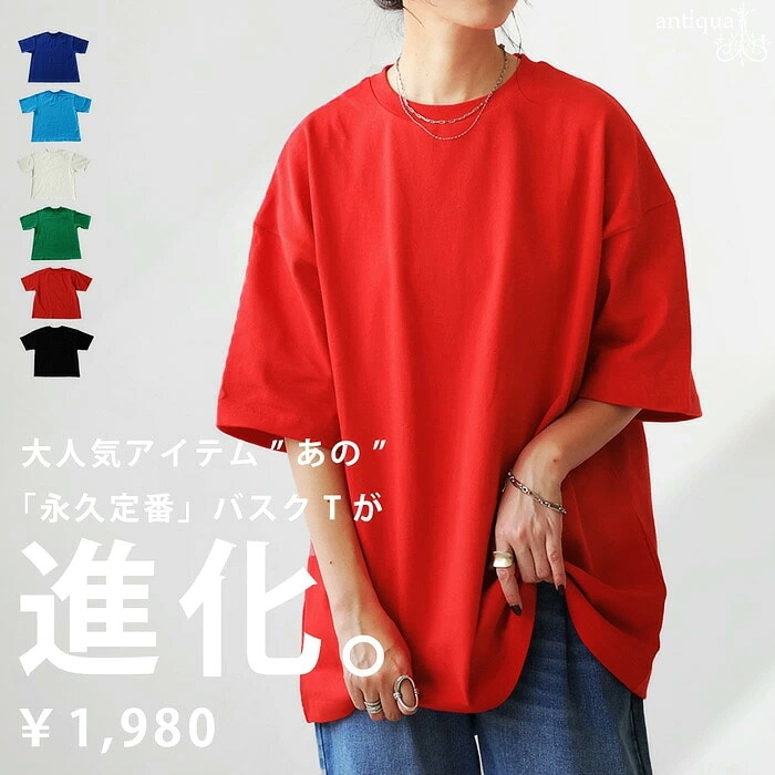 バスクTシャツ Tシャツ レディース トップス 半袖 綿100 無地 ・(100