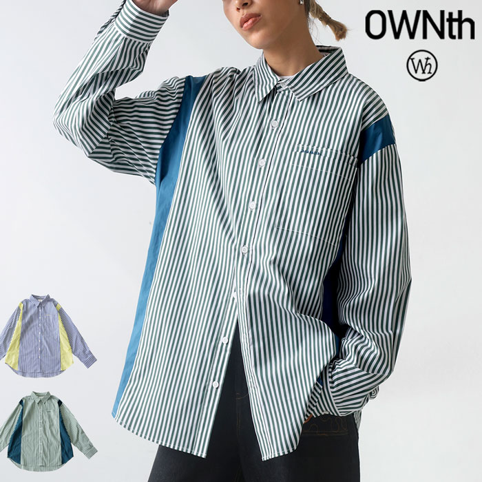 配色 ドッキング ストライプシャツ レディース 長袖 送料無料・(80)メール便可