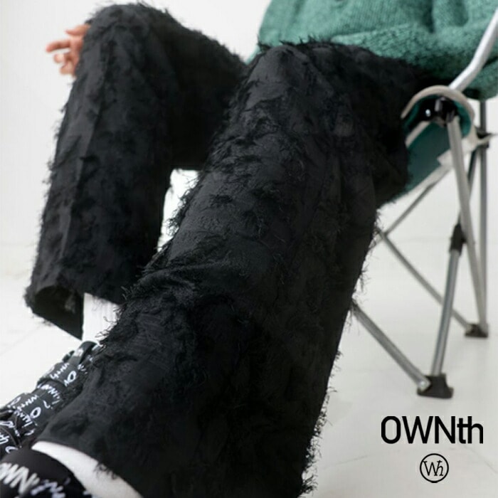 フリンジジャガード ワイドストレートパンツ ユニセックス 送料無料・メール便不可