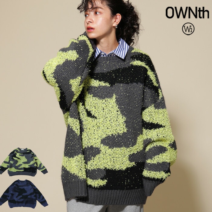 カモフラ柄 ニット ユニセックス クルーネック 送料無料・メール便不可
