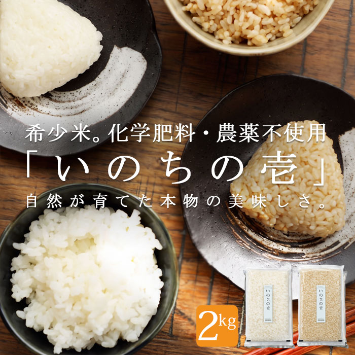 【自然栽培米今だけ特別価格500円OFF】 メディアでも話題!!お問い合わせ殺到!?自然栽培農法で育てた安心安全なお米 真空パック いのちの壱 2kg 特別送料無料 ・再入荷 メール便不可