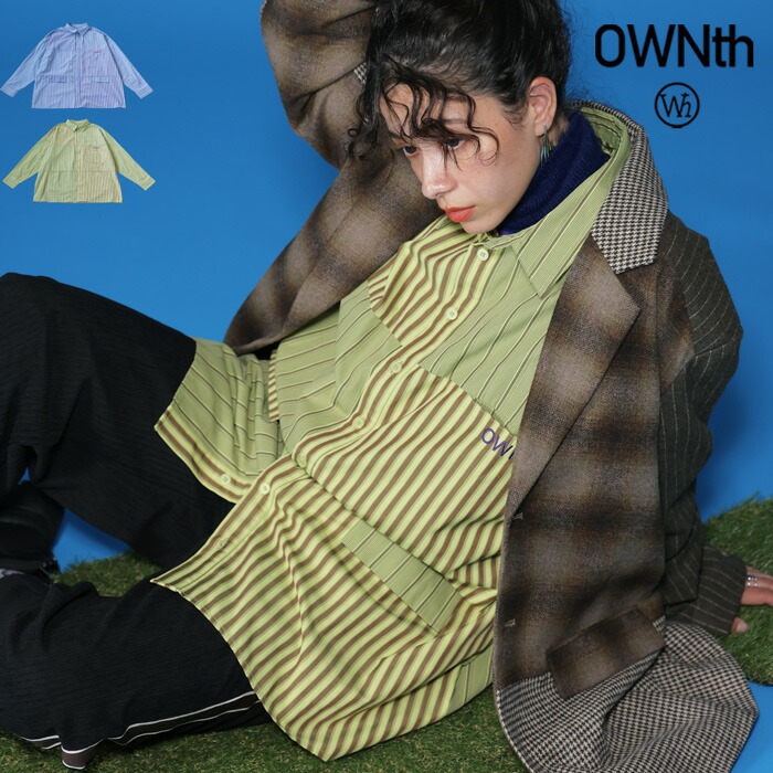 ランダムストライプ切替シャツ ユニセックス 長袖 送料無料・(100)メール便可