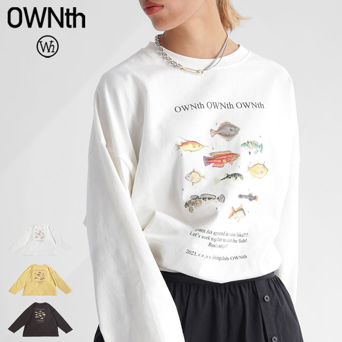 魚 プリント ロングTシャツ レディース クルーネック 送料無料・(80)メール便可