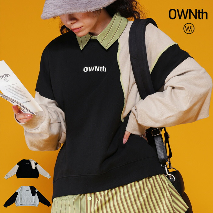 配色切替デザイン ロゴ刺繍 レディース スウェット 送料無料・メール便不可