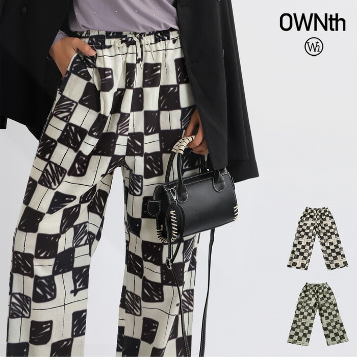 ブロックチェック柄 ストレートパンツ レディース 綿 送料無料・(100)メール便可