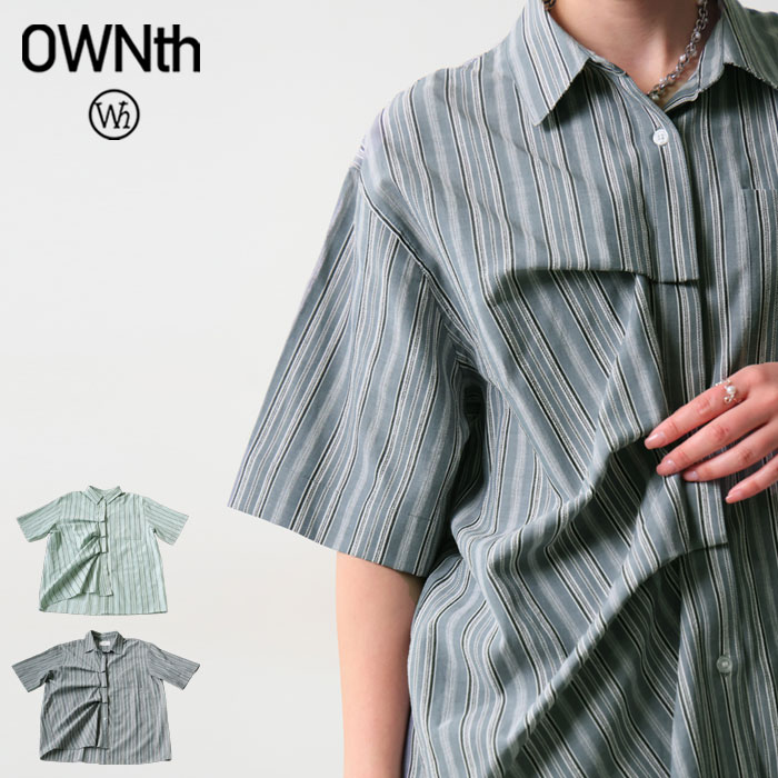 ストライプ柄 タックデザイン シャツ レディース 半袖 送料無料・(80)メール便可