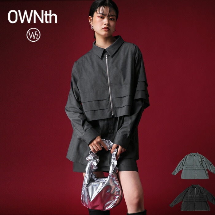 レイヤード風切り替え シャツ レディース 長袖 無地 送料無料・メール便不可