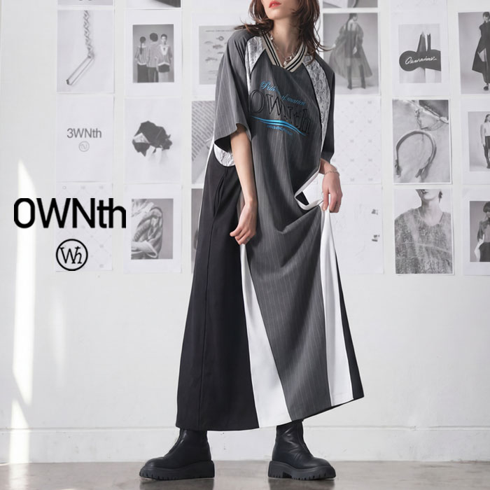 異素材切替 ワンピース レディース 半袖 Vネック 送料無料・メール便不可