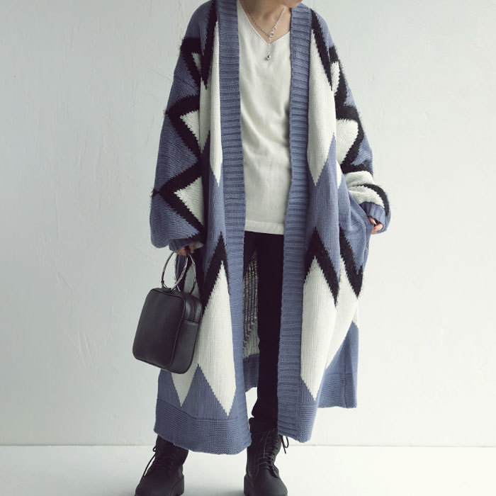 新品✨【 ANAYI 】 ウール 毛 長袖 ロングカーディガン 38 (M) ウールブークレポケットロング カーディガン|ANAYI OFFICIAL