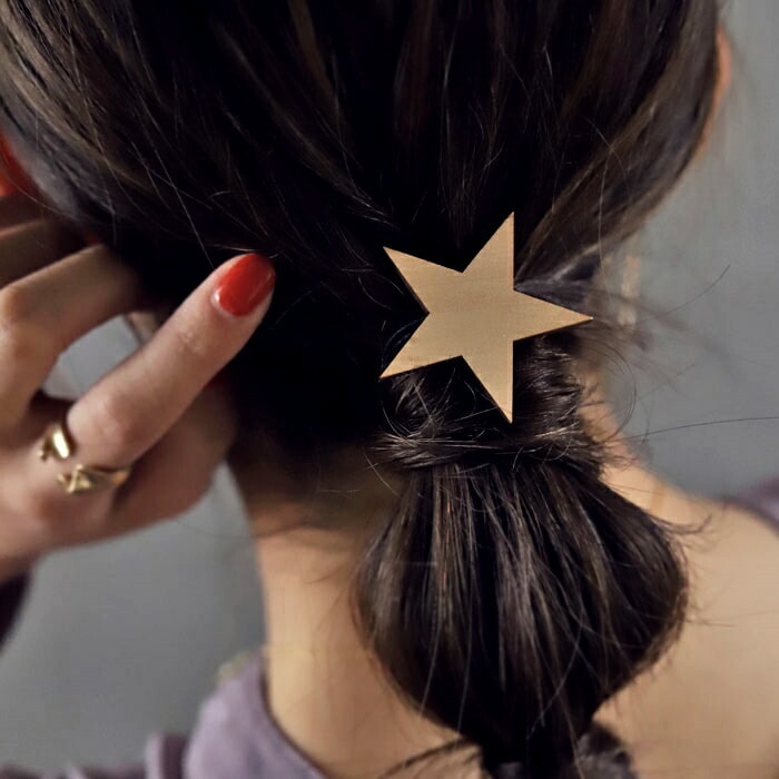 アクセ送料無料 ヘアゴム アクセサリー ヘアアレンジ 木 ウッド 星