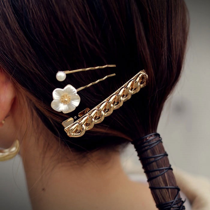 アクセ送料無料 ヘアクリップ アクセサリー ヘアバレッタ ピン留め ヘアピン チェーン シルバー ゴールド シック レディース・(10)メール便可
