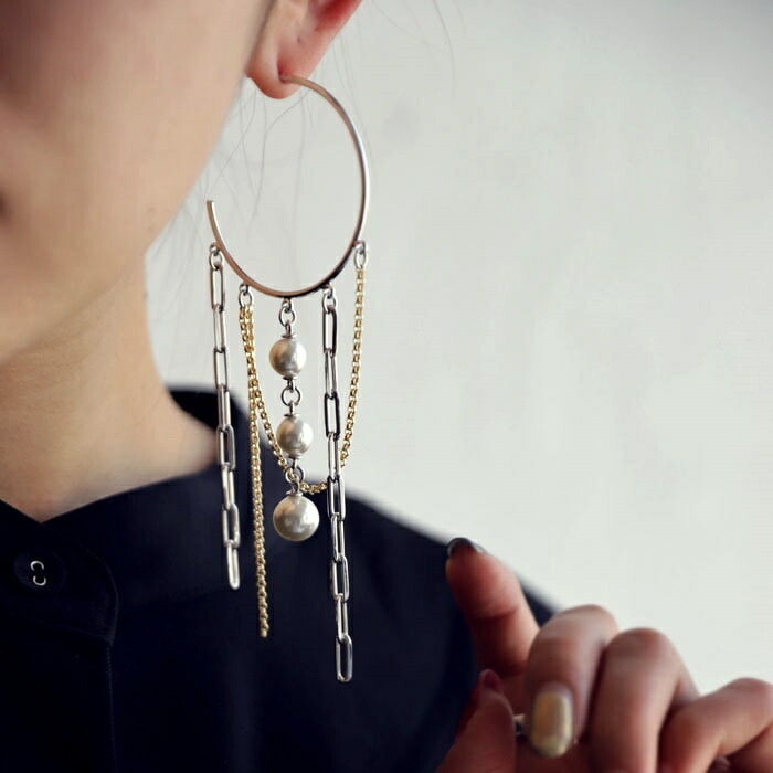 アクセ送料無料 ピアス チタン パール フープ アシメ レディース ・(10)メール便可