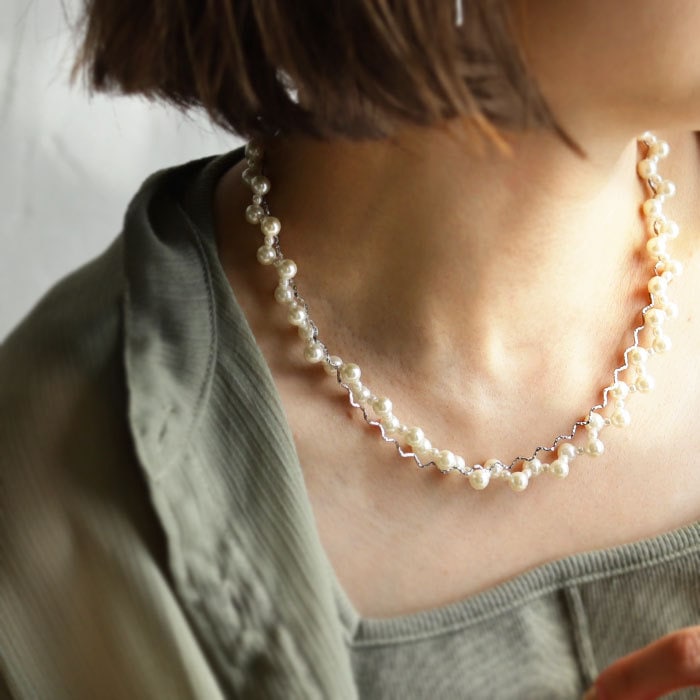 アクセ送料無料   ネックレス アクセサリー 金属アレルギー対応 ニッケルフリー 真鍮 パール 2連 2way チェーン シルバー ゴールド ニュアンス ヴィンテージ デザイン カジュアル ゴージャス ・(10)メール便可