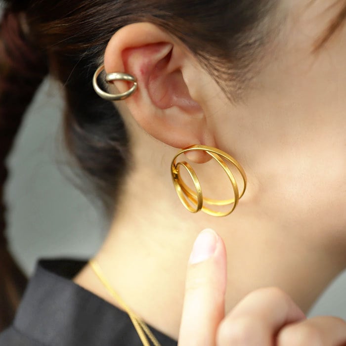 アクセ送料無料  ピアス アクセサリー 金属アレルギー対応 ニッケルフリー 真鍮 チタン マット ゴールド シルバー フープ サークル ヴィンテージ デザイン モダン モチーフ シック 大人 レディース おしゃれ 誕生日 プレゼント・(10)メール便可