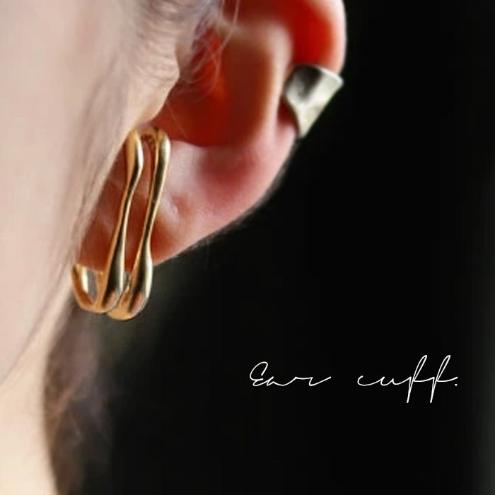 アクセ送料無料   イヤーカフ アクセサリー カフ 金属アレルギー対応 ニッケルフリー 片耳用 イヤカフ シルバー ゴールド マット フープ 2連 変形 ヴィンテージ デザイン モダン カジュアル 大人 上品 レディース おしゃれ 誕生日 プレゼント・(10)メール便可