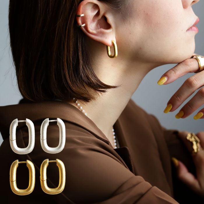 アクセ送料無料 ピアス アクセサリー ニッケルフリー シルバー ゴールド フープ キャッチレス 変形 シンプル モダン シック レディース・(10)メール便可