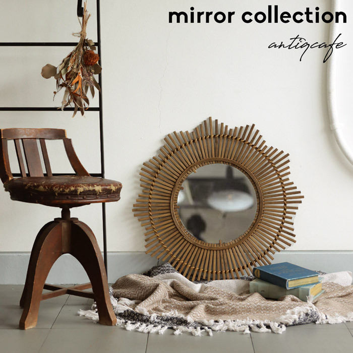 ミラー 鏡 壁掛け 壁掛けミラー 編み 竹 バンブー 天然素材 ナチュラル モダン レトロ 北欧 トイレ 洗面台 玄関 鏡台 寝室 リビング・メール便不可