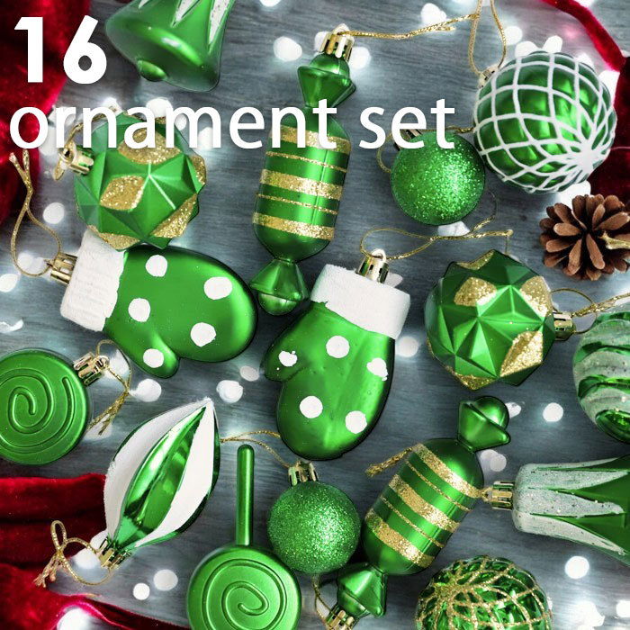 オーナメント クリスマス Xmas 16個セット クリスマスツリー グリーン 飾りクリスマス雑貨 小物 アクセサリー デコレーション パーツ インテリア クリスマスパーティー おしゃれ 新生活 お祝い 誕生日 プレゼント・メール便不可